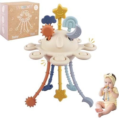 TYRY.HU Silicone Baby Sensory Montessori Toys,Silicone Pull String Fidget Toys for Babies 18 Months+, Travel Toy for Plane, Car, and Stroller, Early Educational Fine Motor Skills Toy for Toddlers