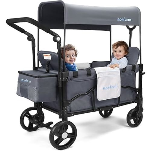 Stroller Wagon for Kids, Wagon Stroller Toddlers 2 Seaters, All-Terrain Baby Wagon Outdoor with Canopy, Parent Organizer, Adjustable Handle & Pull Bar for Infants and Toddlers, Gray