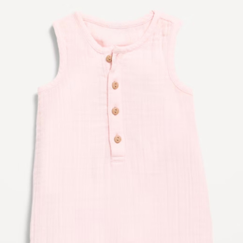 Sleeveless Double-Weave Henley One-Piece Romper for Baby