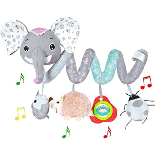 Car Seat Toys, Baby Activity Spiral Hanging Toys for Stroller Car Seat Crib Bar Bassinet Mobile, Musical Elephant Toys for Newborn Infant Boys Girls 0 3 6 12 Months