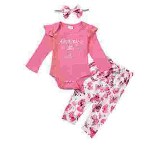 Newborn Baby Girls Outfits Baby Girls Fall Winter Clothes 0-3 Months Girls Long Sleeve Letter Print Romper Top Butterfly Print Pants Set Pink