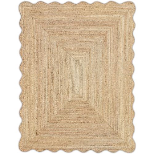 Wave Scalloped Natural Jute Rug Boho Jute Rug Braided Area Rug, Coastal Farmhouse Scallop Rug, Natural (8'x10')