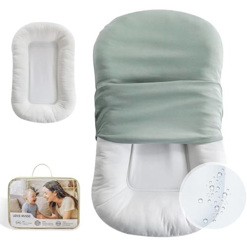 Infant Lounger, Baby Nest Cover, Soft Cotton and Waterproof Inner, Baby Floor Seat for Tummy Time, Baby Lounger for Newborn 0-24 Months, Essentials for Newborns (Green)
