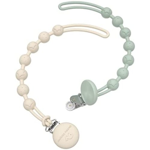 Cuddle Campus Silicone Pacifier Clip Holder with One Piece Design, Pack of 2 Soft Flexible Binky Clips with Texture for Baby Boy and Girl(Sage+Buttercream)