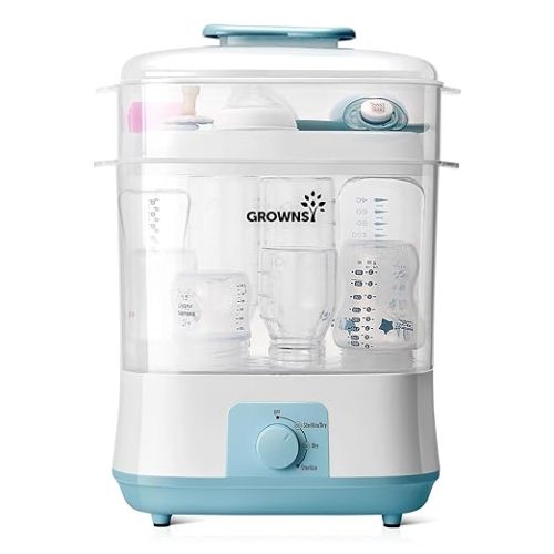 Grownsy Adjustable 4 in 1 Large Bottle Sterilizer and Dryer, 8 Bottles Capacity,Electric Steam Baby Bottle Sterilizer, Sanitizer for Baby Bottles & Pacifiers, Breast Pump Parts