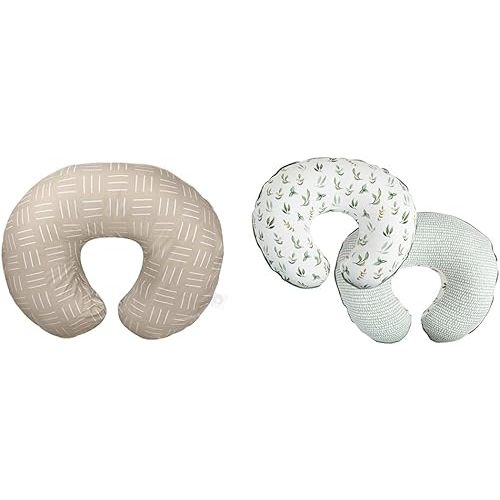 Boppy Nursing Pillow Organic Original Support, Sand Criss Cross, Ergonomic Nursing Essentials & Organic Original Support Nursing Pillow Cover, Green Little Leaves, 100% Organic Cotton Jersey