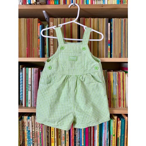 Vintage 90s Osh Kosh Toddler Gingham Overalls - Lime Green Checkered Shorts with Straps (18-24m)