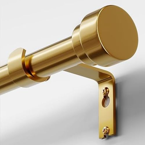 Oneach Heavy Duty Curtain Rods for Windows 72 to 144 Inch, 1 Inch Brass Gold Curtain Rod, Adjustable Length Rod with Metal Finials, Modern Decorative for Bedroom Kitchen Living Room (16 to 150 Inch)