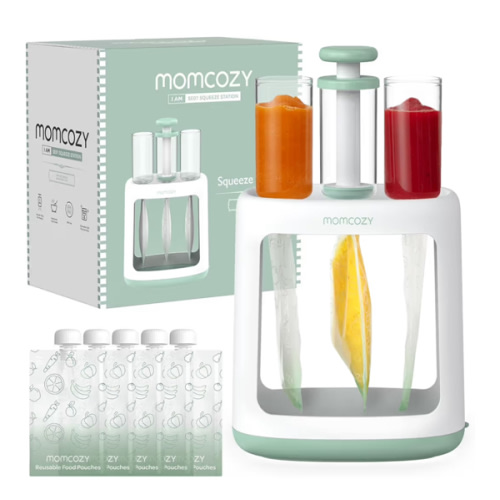 Momcozy Squeeze Station For Homemade Baby Food,Pouch Filling Station For Puree Food For Babies&Toddlers,No Food Splashing,Dishwasher Safe,BPA-Free,With Reusable Bags