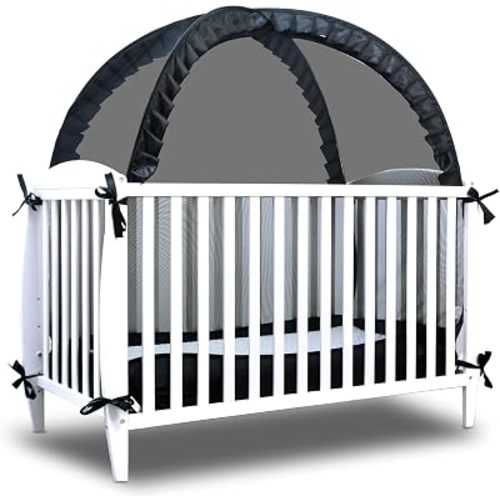 South to East Baby Crib Tent Safety Net, Pop Up Crib Canopy, Black
