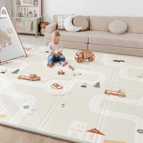 BG-BABYGO Baby Play Mat 50"*78" Foldable Foam Baby Play Mat for Floor Reversible Waterproof Playmats for Babies Boy and Toddlers Infants Edge Reinforcement Crawling Mat for Indoor&Outdoor&Travel
