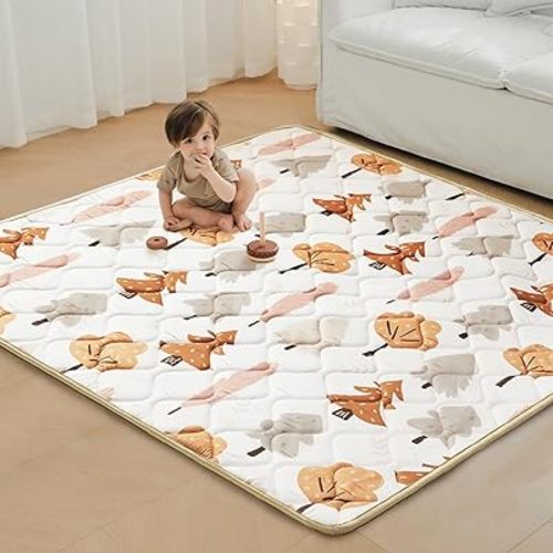 Baby Play Mats for Floor, 50x50 Playpen Mat, Thicken Cushioning Padding Foam Playmats for Baby, Toddlers Infants, Non-Slip One-Piece Crawling Tummy Time Mat Washable Baby Playmate(Forest)