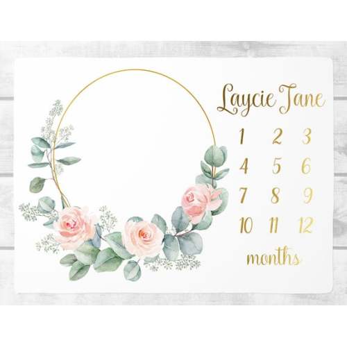 Baby Girl Milestone Blanket Gold Floral Baby Month Milestone