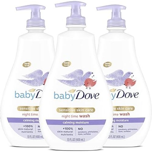 Baby Dove Calming Moisture Sensitive Skin Night Time Wash, 3 Pack Hypoallergenic and Tear-Free Bath Wash, Scented, Suitable for Newborns, 400 ml (3x 13.52 oz)
