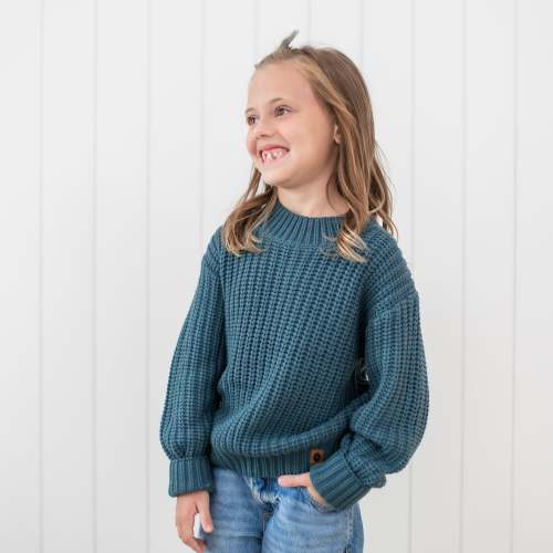 Chunky Knit Sweater in Atlantic 0-3 Months