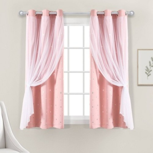 Star Sheer Insulated Grommet Blackout Window Curtain Panel Set - Lush Décor, Color: Pink, Size: 63