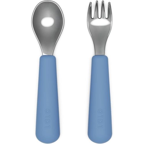 Lalo Utensils - Toddler Fork and Spoon Set - Blueberry