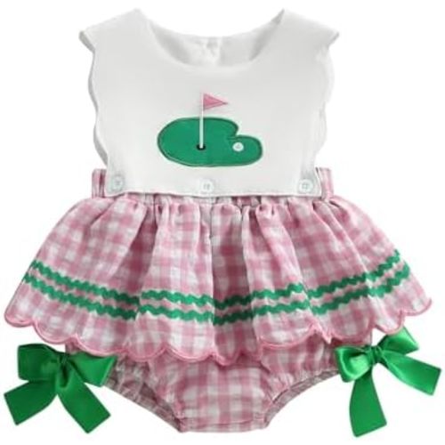 Baby Girl Golf Outfit Golf Embroidery Ruffle Infant Clothing Sleeveless Romper Jumpsuit Cute Summer Clothes