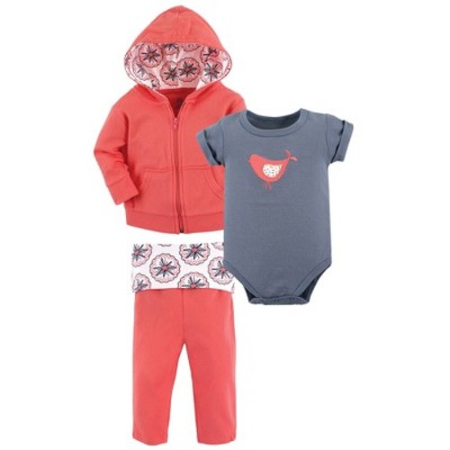Yoga Sprout Baby and Toddler Girl Cotton Hoodie, Bodysuit or Tee Top, and Pant, Bloom Baby, 6-9 Months