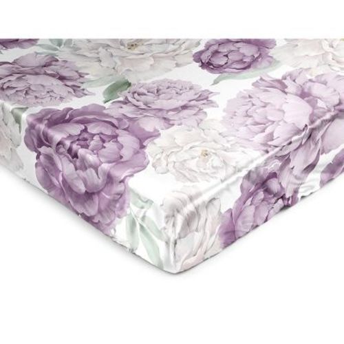 Sweet Jojo Designs Girl Satin Fitted Crib Sheet Peony Floral Garden Purple Ivory And Green