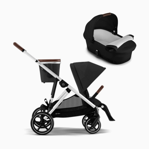 Cybex Gazelle S Single to Double Stroller + Cot Bundle - Moon Black/Silver Frame
