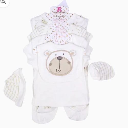 8pcs Bear-Themed Baby Starter set | 100% Cotton