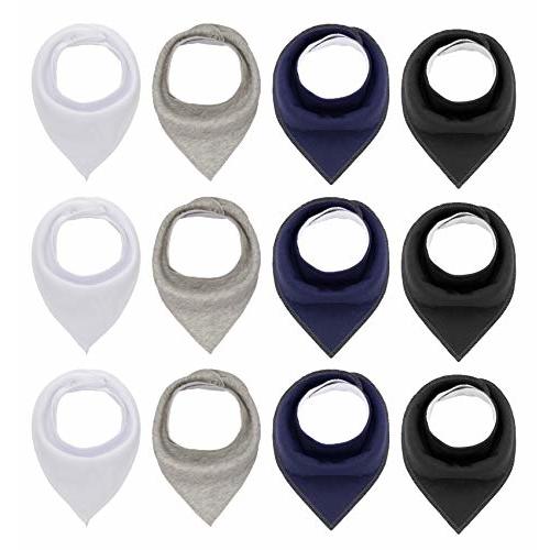 Maiwa Black White Cotton Bandana Snap Drool Bibs for Baby Girls Boys for Drooling eating Teething for 12 Pack
