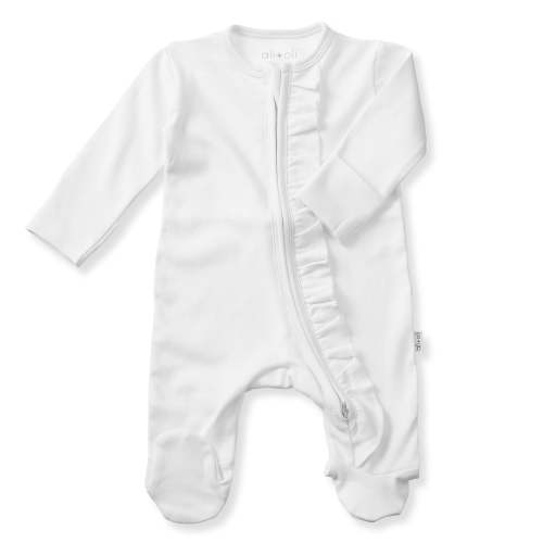 Organic Cotton Baby Ruffle Footie with 2-way Zipper (White) – Ali+Oli