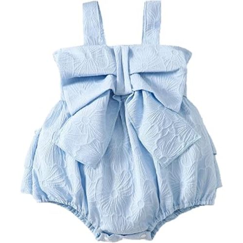 Baby Girls Sleeveless Bow Romper Bubble Smock Dress