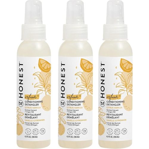 The Honest Company Conditioning Hair Detangler 3-Pack | Leave-in Conditioner + Fortifying Spray | Tear-free, Cruelty-Free, Hypoallergenic | Citrus Vanilla Refresh, 4 fl oz each (pack of 3)