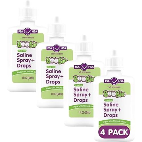 Boogie Baby Saline Nasal Spray and Drops, Allergy Relief, Nasal Spray Decongestant, FSA/HSA Eligible, Made with Natural Saline, Fresh Scent, 1 Ounce (Pack of 4)