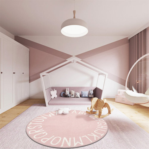 Round Soft Kids Play Rug- 4” pink