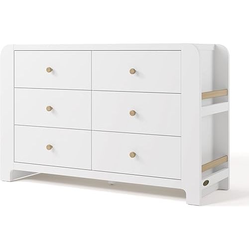 Graco Read-with-Me 6 Drawer Dresser with Bookshelves (White with Driftwood) – GREENGUARD Gold Certified Storage for Baby and Kids Room, Interlocking Drawer System