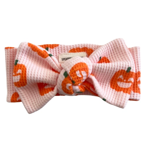 Organic Waffle Knot Bow, Blush Jack-O-Lantern