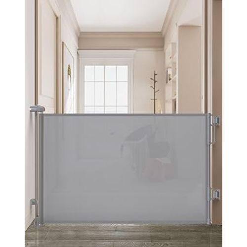 Cumbor Retractable Baby Gates for Stairs, Family Choice Award Winner-Extends up to 55" Wide Fabric Dog Gate for The House, 34" Tall Safety Child Gates for Doorways,Pet Door Indoor & Outdoor,Gray