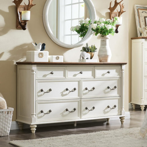 OKD Ojaswi Farmhouse 7 - Drawer Dresser, Wood Rustic Dresser Chest of Drawers with 2 Size Drawers for Bedroom, Living Room & Reviews | Wayfair