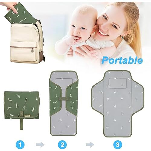 Baby Portable Changing Pad Travel - Waterproof Compact Diaper Changing Mat with Built-in Pillow - Lightweight & Foldable Changing Station, Newborn Shower Gifts