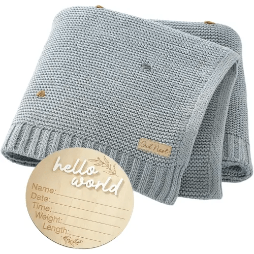 Baby Blanket - Receiving Blanket - 100% Cotton - Knitted Blanket - Stroller, Crib, Newborn Blanket - Swaddling Blanket - Spanish Blanket - Woven Blanket - Unisex Cozy Blanket (BLUE)
