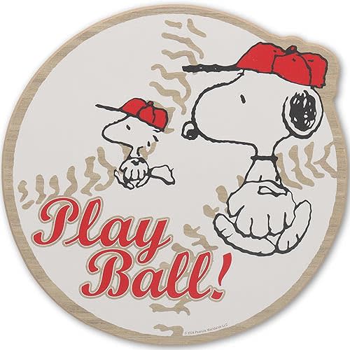 Peanuts Snoopy and Woodstock Play Ball Baseball Wood Wall Decor - Fun Baseball Decoration for Kids' Bedroom