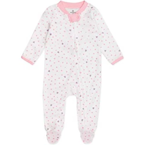 HonestBaby Baby Girls' Sleep and Play Footed Pajamas One-Piece Sleeper Jumpsuit Zip-front Pjs Organic Cotton
