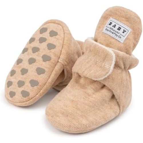 Babelvit Newborn Baby Boy Girl Soft Fleece Booties Stay On Infant Slippers Socks Shoe Non Skid Gripper Toddler First Walkers Winter Ankle Crib Shoes
