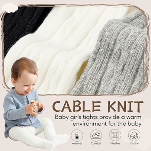 Zando 3Pack Newborn Baby Girl Tights Cable Knit Cotton Warm Leggings 0-4T
