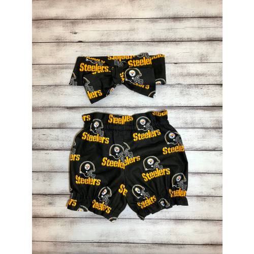 Pittsburgh Steelers Inspired Football Headwrap Bloomer Headband Toddler Bows Big Bow Little Baby Girl Headwraps Infant Bummies Shorts Diaper