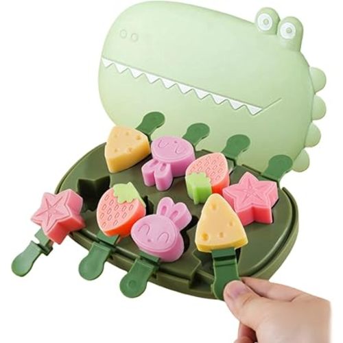 Silicone Popsicle Molds, Dinosaur Animal Small Mini Popsicles Molds, Fun Shaped Homemade Ice Popsicle Molds Set, BPA Free (Green-crocodile(8 pieces))