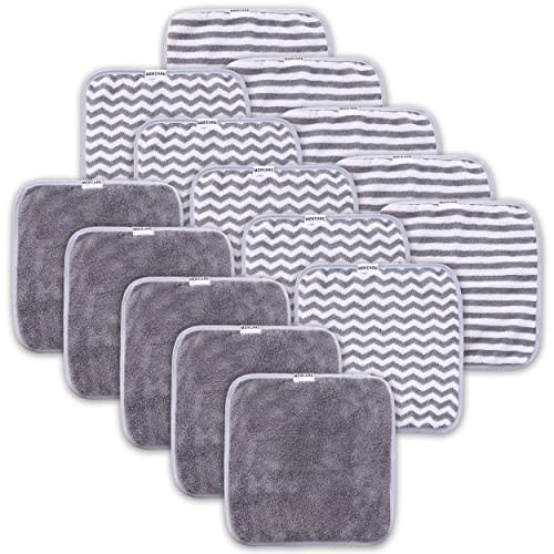 MOIICARE 15 Pack Baby Washcloths - Super Soft Absorbent Wash Cloths for Boy and Girl, Newborn Essentials Baby Clothes, Gentle on Sensitive Skin for Face and Body, 10" by 10", Grey