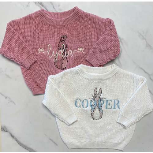 Baby/Toddler Personalized Easter Sweater - Name Embroidered Easter Sweater - Boys Easter Outfit - Girls Peter Rabbit Customized Pullover