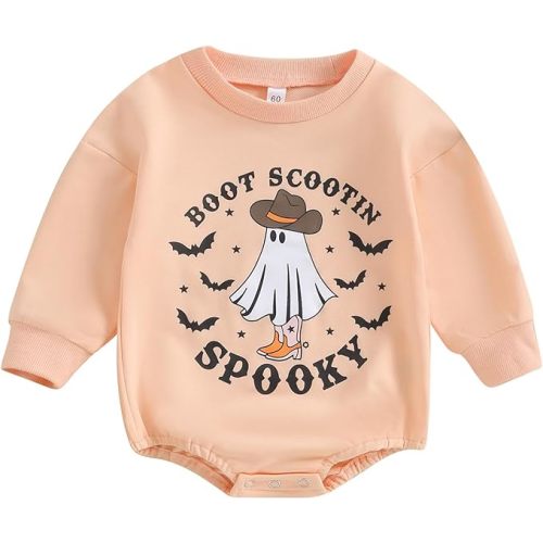 Adobabirl Baby Halloween Outfit Girl Boy Pumpkin Ghost Sweatshirt Romper Oversized Sweater Jumpsuit Cute Fall Winter Clothes