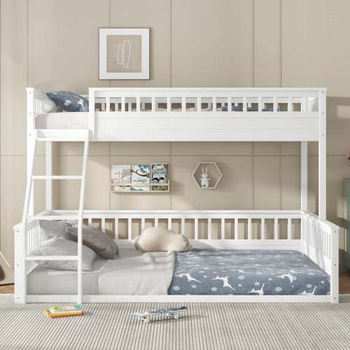 Harriet Bee Twin XL over Queen Bunk Bed with Ladder and Guardrails | Wayfair