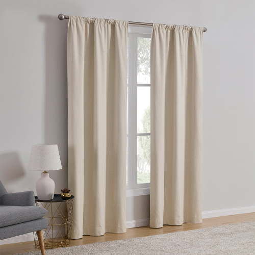 Mainstays Iris Linen Look 100% Blackout Curtain Panel Pair, Set of 2 Room Darkening Drapes for Bedroom, Beige, 37"W x 84"L