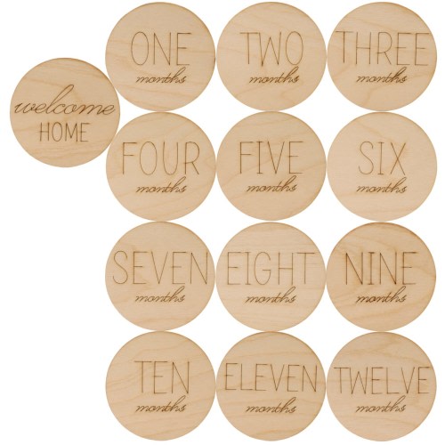 Baby Monthly Milestone Wooden Circles, Set of 13 Photo Props | Woodpeckers